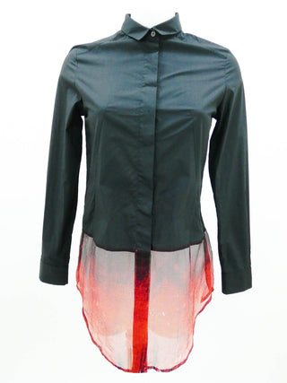 Black Shirt with Contrasting Red and Black Mesh