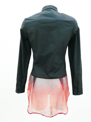 Black Shirt with Contrasting Red and Black Mesh