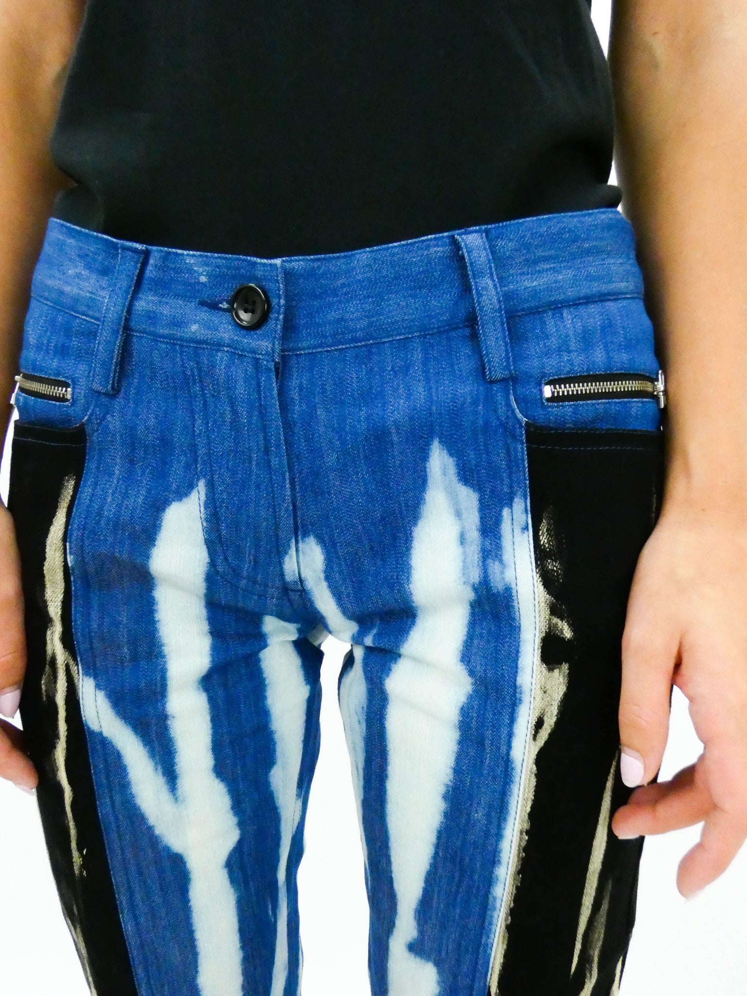 Blue and Black Bleached Skinny Jeans