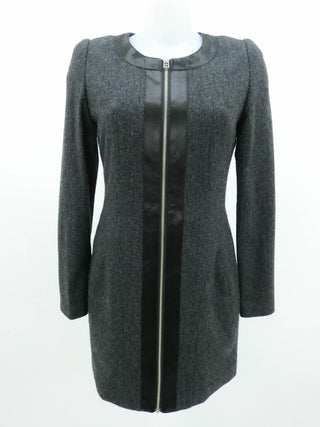 Charcoal Full Zip Wool Dress with Leather Detailing