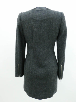 CHARCOAL FULL ZIP WOOL DRESS WITH LEATHER DETAILING
