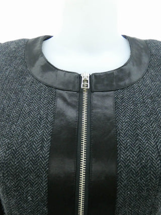 CHARCOAL FULL ZIP WOOL DRESS WITH LEATHER DETAILING
