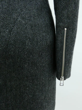 CHARCOAL FULL ZIP WOOL DRESS WITH LEATHER DETAILING