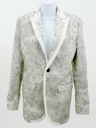 Cream Floral Printed Chiffon Silk Lined Blazer