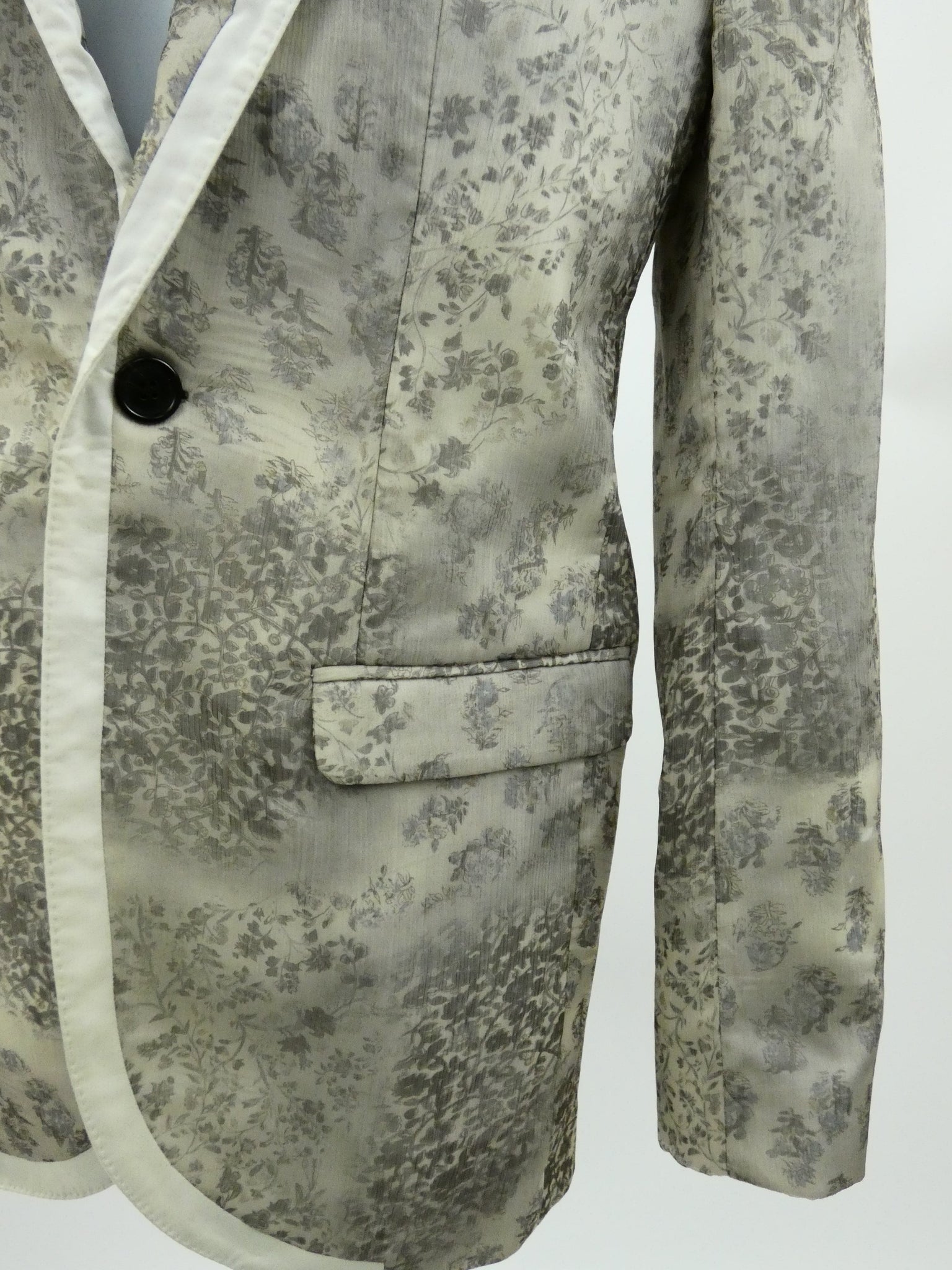 Cream Floral Printed Chiffon Silk Lined Blazer