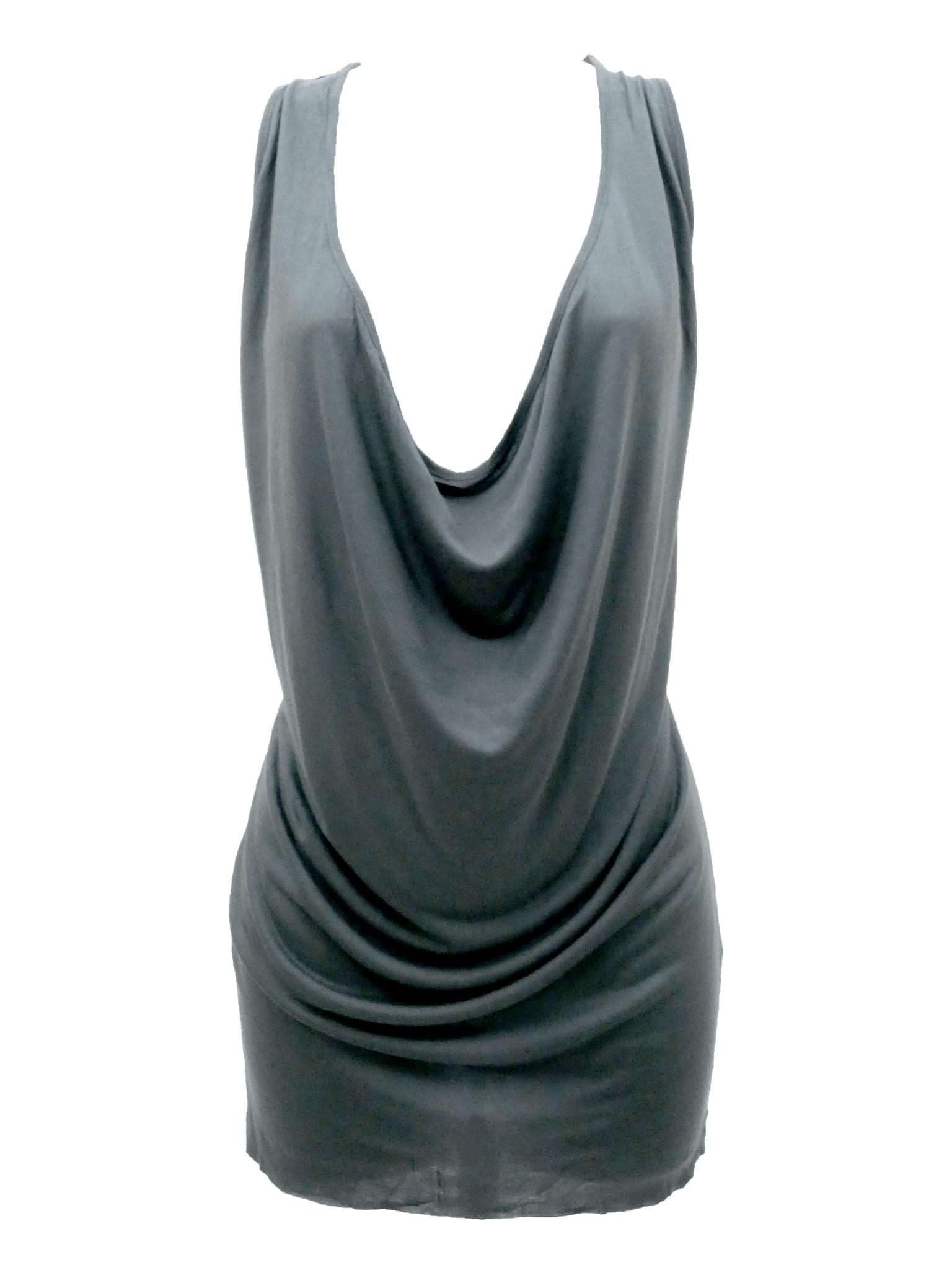 Dark Grey Rayon Drape Front Vest with Striped Cotton Back