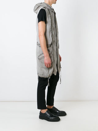 Desert Sand Cold Dye Sleeveless Hooded Parka Jacket