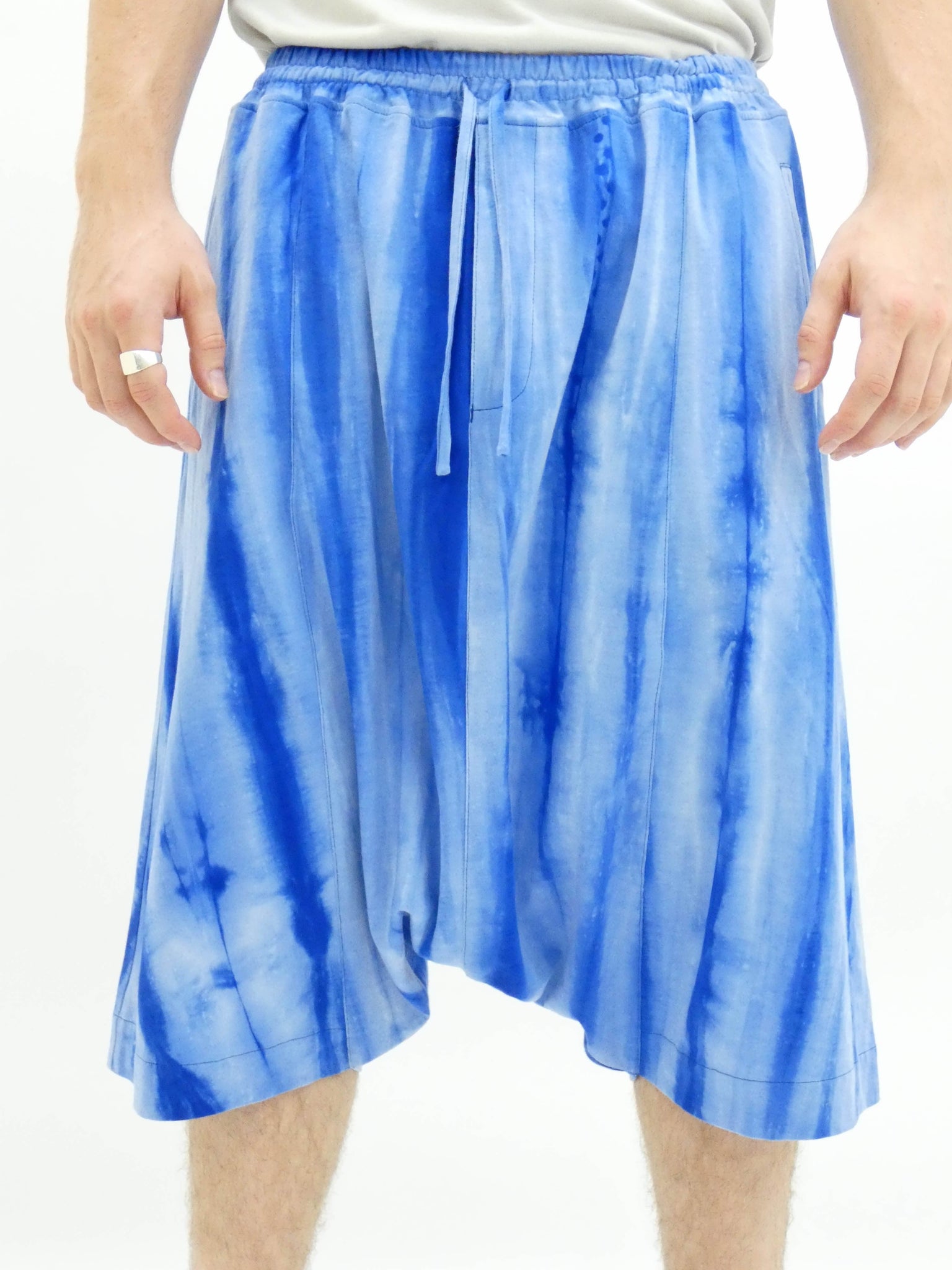 Extreme Blue Drop Crotch Tie Dye Shorts