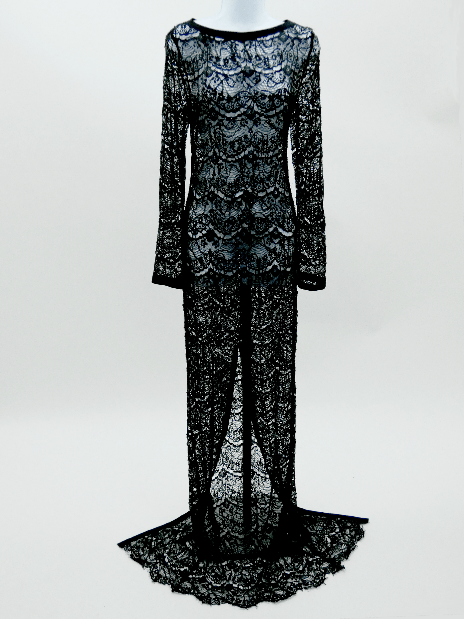 Floor Length Black Lace Beaded Evening Dress