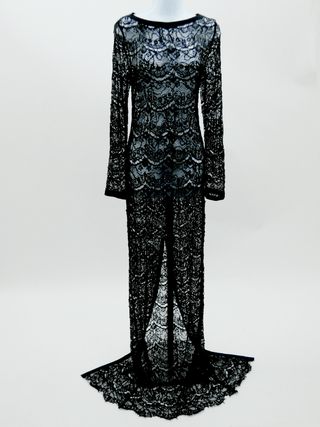 Floor Length Black Lace Beaded Evening Dress
