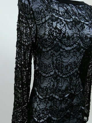 Floor Length Black Lace Beaded Evening Dress